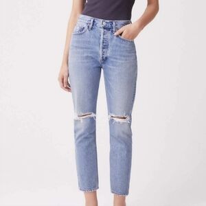 Agolde Riley Lightwash Distressed High Waist Button Fly Jeans